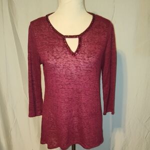 Juicy Couture Red with Black Rhinestone Neck Semi-Sheer Women's Size Medium